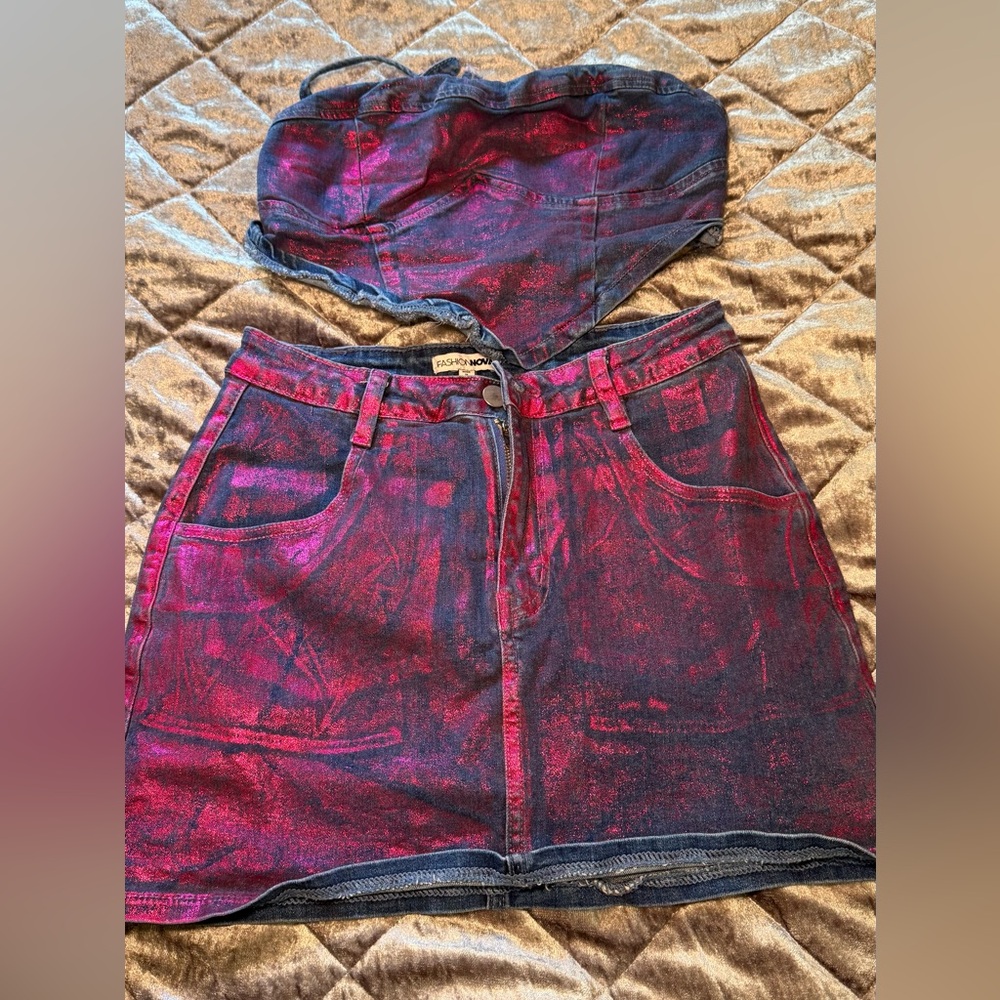 FashionNova Concert Ready Metallic Skirt Set